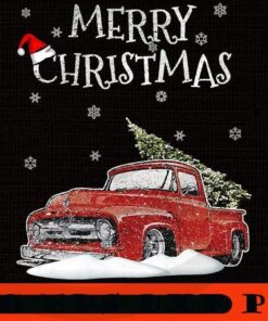 Red Vintage Truck Retro Christmas Tree Pickup Xmas, Happy Christmas X-mas, Cute Christmas Truck, Christmas Day, Christmas Gift, Customizable PNG