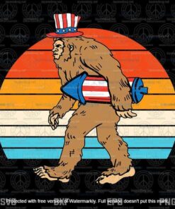 Retro Bigfoot Sasquatch Firecracker American, USA Funny 4th Of July, USA Firecracker, USA Independence Day, Layered Svg Eps Png Dxf