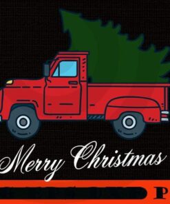 Retro Christmas Tree Red Vintage Farmer Truck Vacation Gift , Happy Christmas Christmas Truck X-mas, Christmas Day, Cute Christmas Gift, Customizable PNG