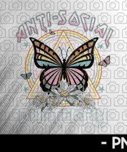 Retro Sublimations, Designs Downloads, T-Shirt Design, Png, Clipart, Shirt Design, Sublimation Downloads, Rock, Anti-Social Butterfly, Stars Inspirational Customizable PNG