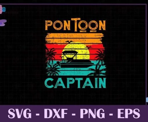 Retro Vintage Style Pontoon Boat, Pontoon Captain, Tropical Beach, Love Boating, Summer Vacation, SVG PNG DXF, EPS, PDF