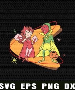 Retro WandaVision, Scarlet Witch, Andy Park, Marvel Wandavision, Scarlet Witch and Vision, movie, Layered Svg Eps Png Dxf