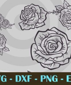 Rose Flower Design Bundles Customizable Layered Svg, Svg Eps Png Dxf