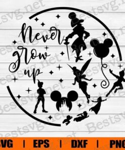 Round Peter Pan Never Grow Up , Cartoon Lover , Disney Lover , Svg Eps Png Dxf