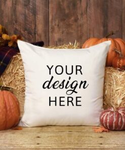 Rustic Country Fall Square Mockup Pillow, Halloween Pillow Photo Mock Up, Blank White Throw Pillow, Styled Stock Photography, JPG Download