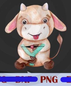 sagittarius Bulls Zodiac cute animal Watercolor Design Bundles Customizable PNG