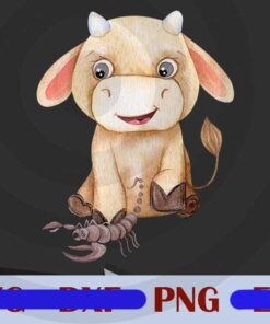 scorpio Bulls Zodiac cute animal Watercolor Design Bundles Customizable PNG