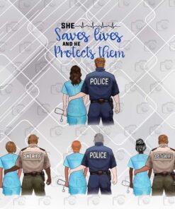 She Saves Lives And He Protects Them, Gift For Doctor, Nurse, Police, Couple Png