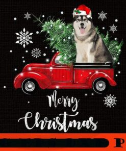 Siberian Husky Ride Red Truck Christmas, Happy Christmas X-mas, Cute Christmas Truck, Christmas Day, Christmas Gift, Customizable PNG