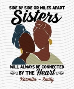 Side by Side Or miles apart, Sister always be connected, Connected by the Heart, Custom Name, Africa American, Gift For Girl Personalised SVG PNG DXF, EPS, PDF