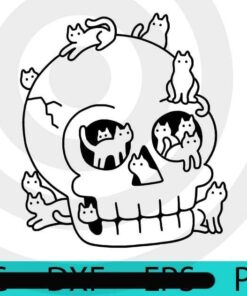 Skull is Full of Cat, black and white art, Halloween 2021, Halloween, Halloween Theme, Halloween Gift, 2021 Halloween, Halloween Art Gift, Man gift, woman gift, Customizable PNG