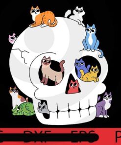 Skull is Full of Cats, colorful cat, cat lover, Halloween 2021, Halloween, Halloween Theme, Halloween Gift, 2021 Halloween, Halloween Art Gift, Man gift, woman gift, Customizable PNG