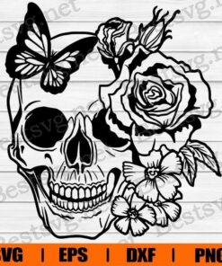 Skull Roses, Flowers, Butterfly , Grin Death Love Dead Head , Evil Kill , Killer Tattoo , Day Of The Dead , Monter , Skull , Svg Eps Png Dxf