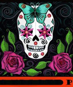 Skull With Teal Butterfly, 2021 Halloween, Horror 2021 Halloween Art Gift, Cute Funny 2021 Halloween Saying , Halloween Theme, Customizable PNG