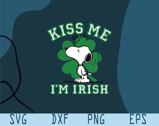 Snoop with Shamrock, Kiss Me I'm Irish, Snoopy, The Peanuts, Lucky Sympol, Snoopy Fans, Irish, cartoon,Layered SVG, DXF, PNG, EPS