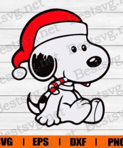 Snoopy And Candy Cane, Snoopy Christmas, Snoopy Cartoon, Disney Cartoon, Layered SVG, DXF, PNG, EPS