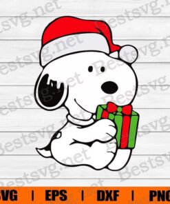 Snoopy And Gift, Snoopy Christmas, Snoopy Cartoon, Disney Cartoon, Layered SVG, DXF, PNG, EPS