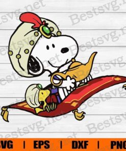 Snoopy And Magic lamp,Snoopy Aladin, Snoopy And Flying carpet, Snoopy Cartoon, Disney Cartoon, Layered SVG, DXF, PNG, EPS