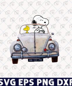 Snoopy and Woodstock Driving Volkswagen Beetle, Peanuts Comic, Snoopy And Best Friend Customizable Png