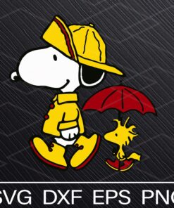 Snoopy and Woodstock Walking In The Rain With Snoopy Holding Blue Umbrella, Snoopy cartoon, Layered SVG, DXF, PNG, EPS