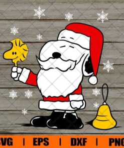 Snoopy Santa, Merry Christmas, Woodstock Baby, Snow, Bell, Layered SVG, DXF, PNG, EPS