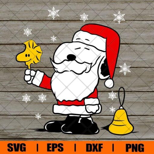 Snoopy Santa, Merry Christmas, Woodstock Baby, Snow, Bell, Layered SVG, DXF, PNG, EPS