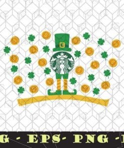 St Patrick's Day, Starbucks Saint Patricks Day Gift Idea, DIY Seamless Full Wrap Starbucks Venti Cold Cup, Coin, Four leaf clover, Layered, Svg Eps Png Dxf