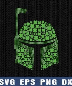 Star Wars, Boba Fett, Clover Helmet, St Patrick's Graphic, St Patrick's Day, Boba Helmet, Star Wars Fans, Shamrock Clover SVG PNG DXF, EPS, PDF