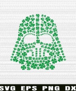 Star Wars, Darth Vader Green Shamrocks, St. Patrick's Day, Darth Vader Head, Lucky Clovers, Dark Lord, Jedi, Green Star Wars, Pattys Day Layered Svg Eps Png Dxf