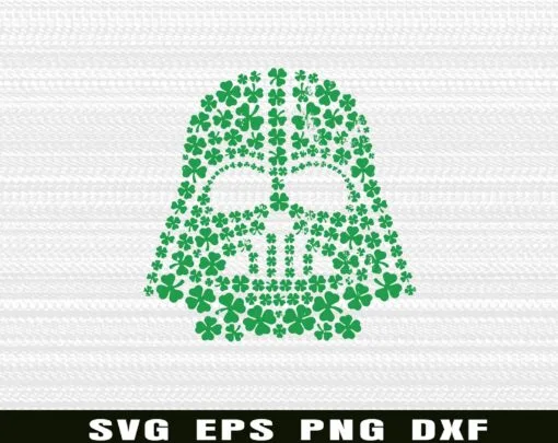 Star Wars, Darth Vader Green Shamrocks, St. Patrick's Day, Darth Vader Head, Lucky Clovers, Dark Lord, Jedi, Green Star Wars, Pattys Day Layered Svg Eps Png Dxf