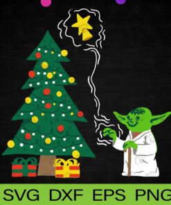 Star Wars Holiday, Yoda Decorates Christmas Tree, Christmas Tree, Merry Christmas, Christmas Vacation, Layered SVG, DXF, PNG, EPS