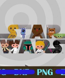 Star Wars Logo Kawaii Multi-Character, Star Wars Character, Boys and Girls, Kids Gift, Customizable Layered Png