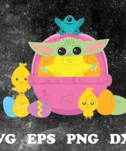 Star Wars, The Mandalorian, The Child, Happy Easter, Baby Yoda, Easter Day, Cute Chics, Easter Eggs, Layered SVG, DXF, PNG, EPS