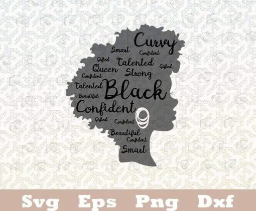 Strong Black Woman Afro Word Art Natural Hair Melanin Poppin, Black Girl, Afro Woman, Melanin Girl, SVG PNG DXF, EPS, PDF