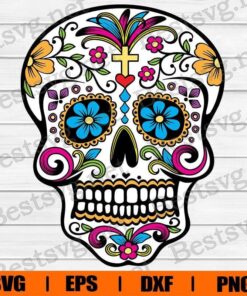 Sugar Skull Fully Coloured Mexican , Day Of The Dead Skull , Skull , Halloween Gift , Svg Eps Png Dxf