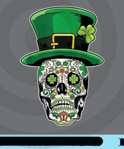 Sugar Skull Saint Patricks Tee, Day of Dead, Floral Skull Toddler, Skull Leprechaun, Hat Shamrock St Patrick's Day Customizable Png