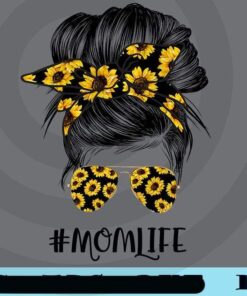 Sunflowers, Mom Life, Bun Hair Sunglasses Headband Girl, Girl with Headband, Sunflower Headband, Bun Girl, Customizable Png
