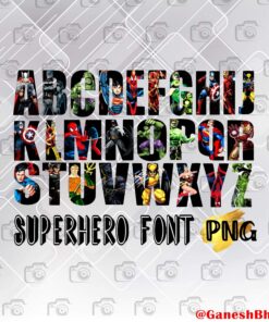 Superhero Font Sublimation PNG, Superhero Alphabet PNGs, DC, Marvel Avengers, Hulk, superman, Ironman, Captain America, Spiderman Customizable Png