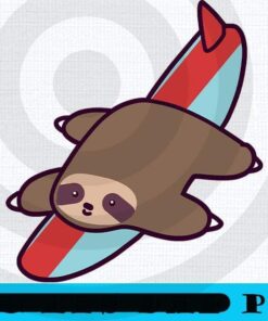Surfing Sloth, Cute funny Sloth, Sloth Squad, Sloth Lover, Funny animal Art Customizable PNG
