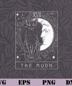 Tarot Card Crescent Moon And Cat Graphic, Witchy, The Moon Tarot, Moon Child, Tarot Card, Layered SVG, DXF, PNG, EPS