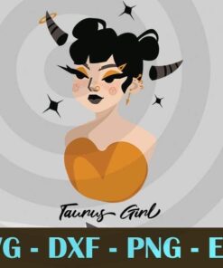 Taurus Girl Zodiac cute Girl Watercolor Design Bundles Customizable Layered Svg, Svg Eps Png Dxf