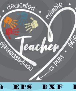 Teacher Heart Shape PNG, Kind Loyal Warm Reliable, Handprints, Back to School Shirt Design Customizable Layered Svg, Svg Eps Png Dxf