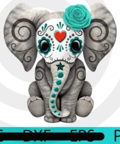 Teal Blue Day of the Dead elephant, Happy Halloween 2021, 2021 Halloween, Halloween, Halloween Theme, Scary Halloween Art, Scary Halloween Gift, Customizable PNG