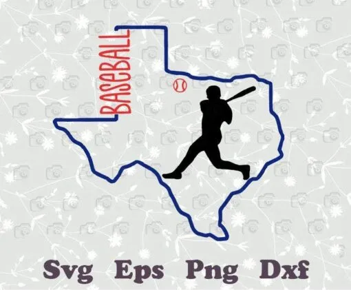 Texas Baseball, Texas Map, Baseball Lovers, Texas SVG, Gift for Baseball Player, Layered SVG, DXF, PNG, EPS