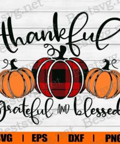 Thankful Grateful Blessed, Thanksgiving , Buffalo Plaid , Fall , Pumpkin Lover , Svg Eps Png Dxf
