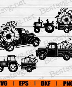 Thanksgiving Truck , Sunflower Lover, Pumpkin Clipart, Farmer Gift , Svg Eps Png Dxf