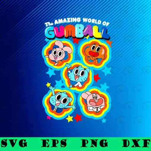 The Amazing World Of Gumball, Group Shot Rainbows, Gumball Watterson, SVG PNG DXF, EPS, PDF