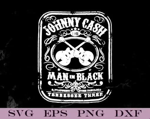 The Man In Black, Johnny Cash Essential Distressed, Terressee Three, Guitars, Guitar Lovers, music, Man Gift, Layered Svg, Svg Eps Png Dxf