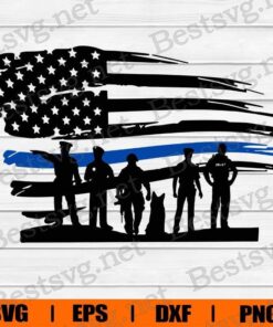 Thin Blue Line , Police , Blue Lives Matter , American Flag , Svg Eps Png Dxf