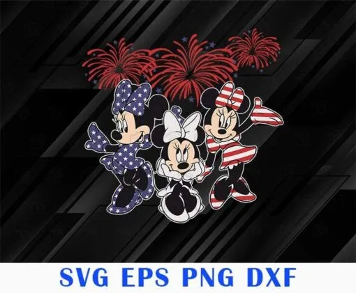 Three Disney Minnie, Happy Independence Day, USA Flag Clothes, Disney World, 4th Of July, 2021